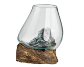 Skleněná nádoba na dřevě - střední - var. E