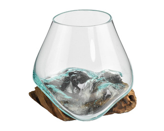 Skleněná nádoba na dřevě - střední - var. J