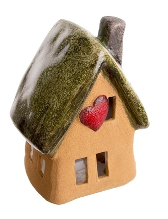 Keramický domek na čajovou svíčku 15 cm zelený