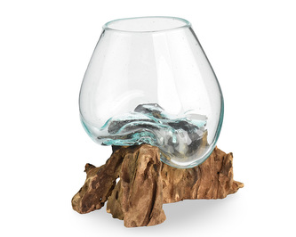 Skleněná nádoba na dřevě - střední - var. I