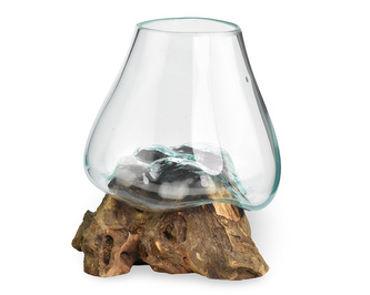 Skleněná nádoba na dřevě - střední - var. L