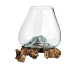 Skleněná nádoba na dřevě - střední - var. R