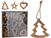 Závěs dřevo 100x100 mm stromeček, srdce, hvězda mix, přírodní - 1 kus