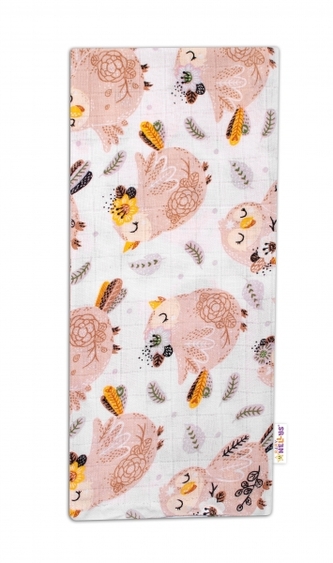 Baby Nellys Kvalitní bavlněná plenka - Tetra Premium, 70x80cm - Ptáčci, bílá/hnědá