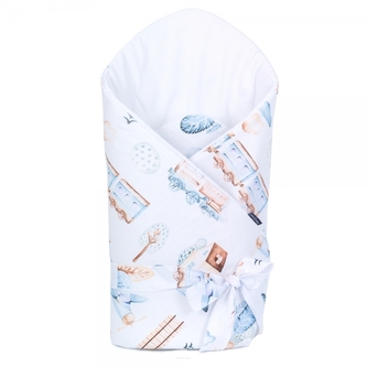 Bavlněná zavinovačka na zavazování, Vláček a letadlo, bílá/modrá