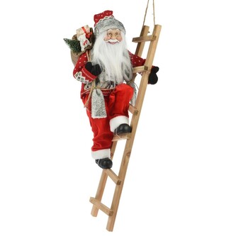 Vánoční figurka Santa Clause na žebříku Mikolaj 65 cm červená