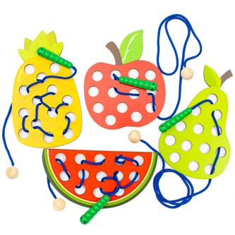 Dřevěná provlékačka ovoce a zelenina Montessori Baby Mix