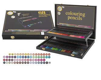 Barevné pastelky v dřevěném boxu, 68 ks