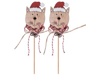 Zápich dřevo 2ks 50x77mm + špejle Kočka, přírodní, červená, bílá