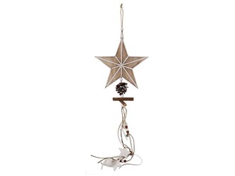 Závěs dřevo 200x200mm hvězda, přírodní , bílá