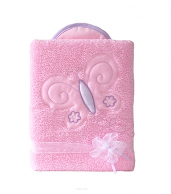 Oboustranná chlupáčková dečka s vyšívkou 75 x 90 cm, Motýlek, růžová