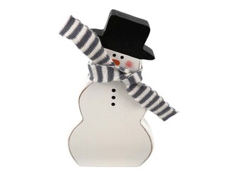 Dekorace dřevo 110×200mm sněhulák, bílá, černá