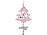 Závěs dřevo 120x120mm Sob uvnitř stromku, růžová, bílá