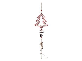 Závěs dřevo 155x170mm strom, červená s glitrem