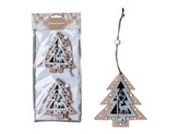 Závěs dřevo 2 ks 95x100mm stromek, přírodní s glitrem, stříbrná