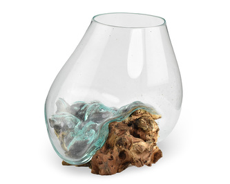 Skleněná nádoba na dřevě - velká - var. B