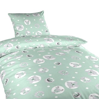 Dadka Povlečení bavlna do postýlky Zvířátka mentolová 90x130, 45x60 cm