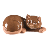 Kočka keramická ležící - menší, barva tmavě hnědá