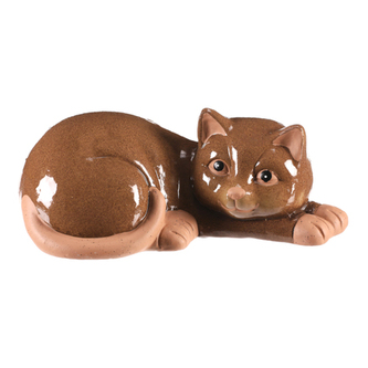 Kočka keramická ležící - menší, barva tmavě hnědá