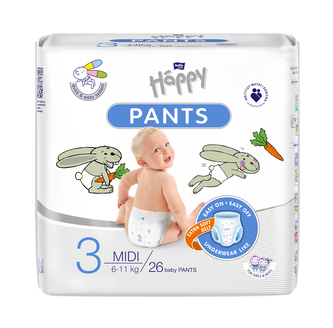 Bella Baby Happy Pants dětské plenkové kalhotky Midi 6-11 kg, 26 ks