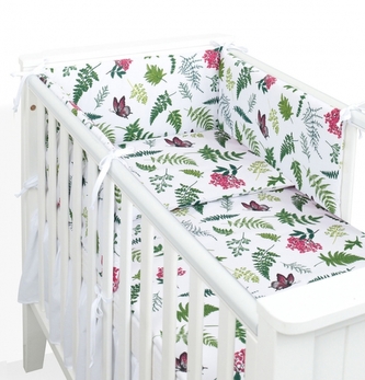 2-dílná sada povlečení s výplní do postýlky, Kapradí, bílá/zelená; 120x90