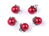 Knoflík s kaplíkem / přívěsek perla Ø9 mm - 25 ks - 4 červená tm.