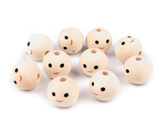 Dřevěné korálky s obličejem Ø18 mm - 500 ks - přírodní sv.
