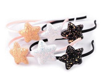 Čelenka do vlasů srdce, hvězda s glitry - 12 ks - mix č. 2 hvězda