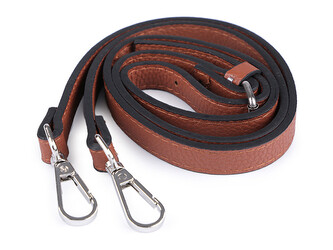 Koženkový popruh / ucho na kabelku s karabinami šíře 1,5 cm - 1 ks - 1 hnědá koňak nikl