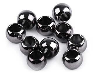 Plastové korálky Metalic s velkým průvlekem 8x10 mm - 100 ks - 3 nikl černý