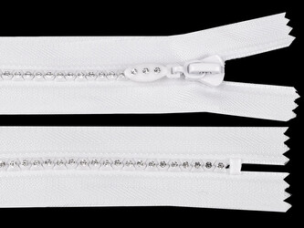 Kostěný zip No 4 délka 30 cm se štrasovými kamínky - 1 ks - 1 bílá