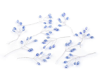 Větvička drátěná s broušenými korálky hand made - 10 ks - 5 sapphire stříbrná