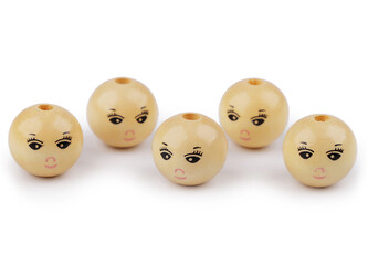 Dřevěné korálky s obličejem  Ø22 mm - 300 ks - 2 přírodní sv.