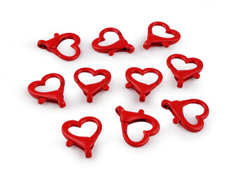 Kovová lakovaná karabina srdce průvlek 15 mm - 10 ks - 1 červená