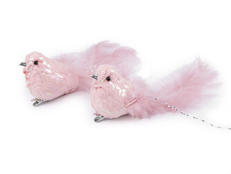 Ptáček s klipem k vánočnímu aranžování - 2 ks - 2 pudrová