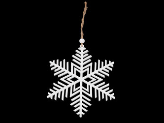 Dřevěná vločka k zavěšení Ø14,5 cm - 1 ks - 1 bílá