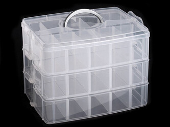 Plastový box / kufřík 3 patrový s rukojetí - 1 ks - transparent