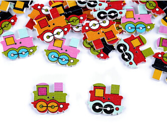Dřevěný dekorační knoflík lokomotiva mix - 50 ks - mix
