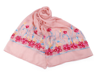 Šátek / šála vyšívaná 70x180 cm - 1 ks - 11 pudrová