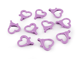 Kovová lakovaná karabina srdce průvlek 15 mm - 10 ks - 3 fialová lila