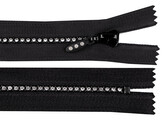 Kostěný zip No 4 délka 30 cm se štrasovými kamínky - 1 ks - 2 černá