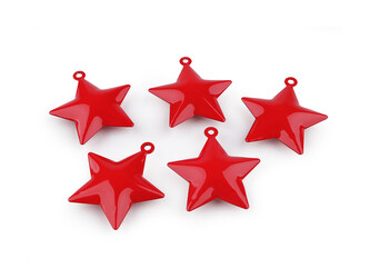 Rolničky stromeček, hvězda - 5 ks - 2 červená hvězda