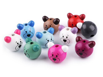 Dřevěná hlava medvídek Ø24 mm - 100 ks - mix č. 2