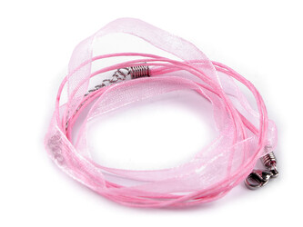 Víceřadá šňůrka s karabinkou z nerezové oceli délka 43 cm - 100 ks - 2 růžová sv.