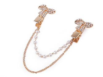 Spona dragoun s broušenými kamínky a perlami - 1 ks - 5 crystal zlatá