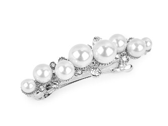 Francouzská spona do vlasů s perlami a broušenými kamínky - 12 ks - 1 perlová platina