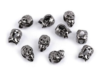 Kovová koncovka na šňůru Ø6 mm / ozdoba lebka - 10 ks - nikl černý