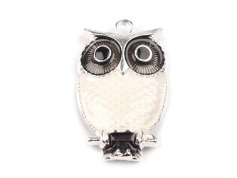 Přívěsek sova 17x27 mm - 5 ks - 1 bílá mléčná