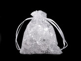 Vánoční dárkový pytlík vločky 9x11 cm organza - 100 ks - bílá stříbrná