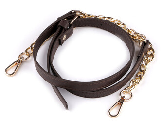 Koženkový popruh / ucho  na kabelku s řetízkem a karabinami šíře 1,5 cm - 1 ks - 6 hnědá zlatá
